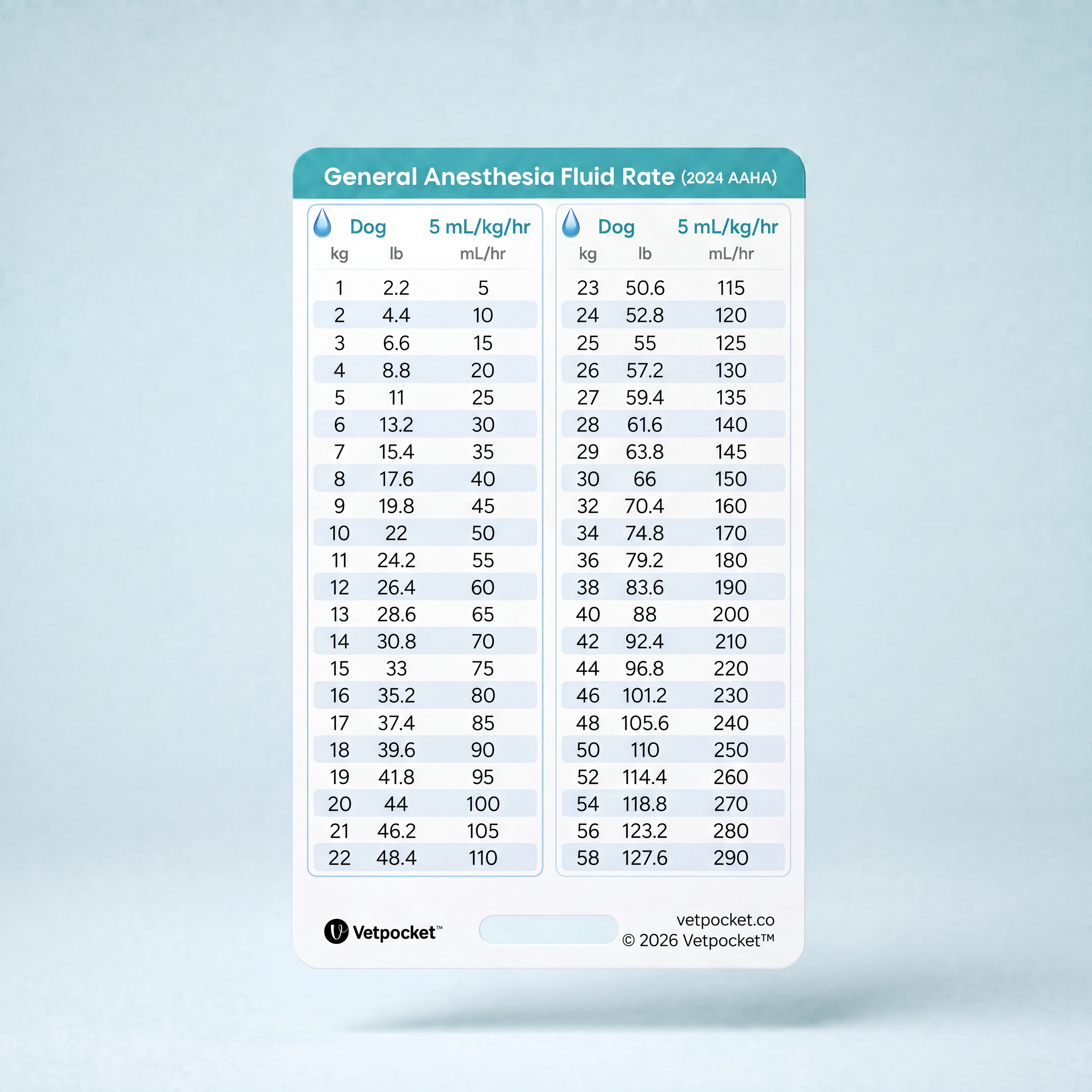General Anesthesia Fluid Rate (2024 AAHA)